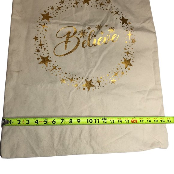New JUMBO Canvas Tote Christmas Santa's Toy Bag "Believe" Gold Letters Cotton - Picture 6 of 9